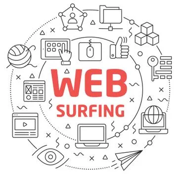 Web Surfing Linear illustration Illustrazione stock
