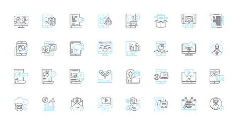 Web technology linear icons set. HTML, CSS, JavaScript, API, Framework Ilustración de archivo