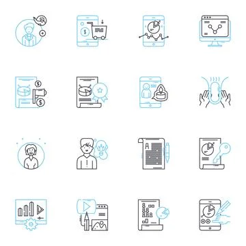 Web technology linear icons set. HTML, CSS, JavaScript, API, Framework Stock-Illustration