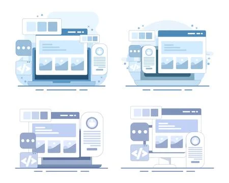 Web technology set, website development, mobile app creation. Stock Illustration
