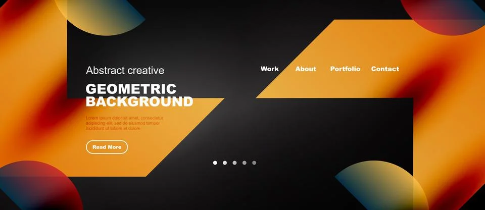 Web template with amber gradient geometric shapes on deep black Stock Illustration