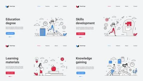 This is a web template featuring a vector illustration focused on education and Illustrazione stock