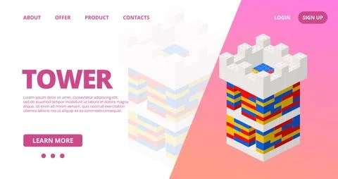 Web template with a tower. Vector Stock Illustration