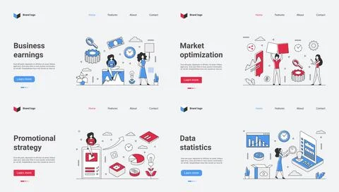 Web Template Vector Illustration covering Business Earnings, Market Optimization Illustrazione stock