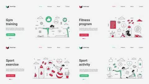 A web template vector illustration showcasing gym training, fitness programs Illustrazione stock