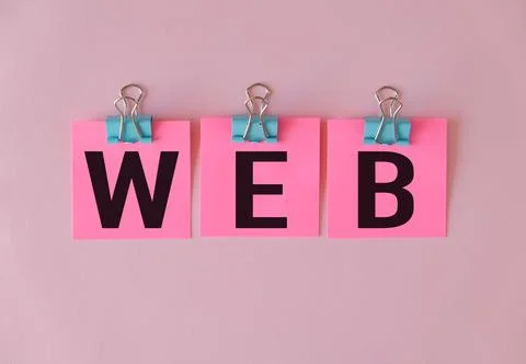 Web Text On Pink sticky notes Paper on Pink Background Stock Photos