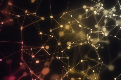 A web of thin connecting lines and softly glowing nodes spans a dark backgr.. 스톡 일러스트
