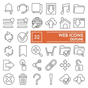 Web thin line icon set, system symbols collection, vector sketches, logo 스톡 일러스트