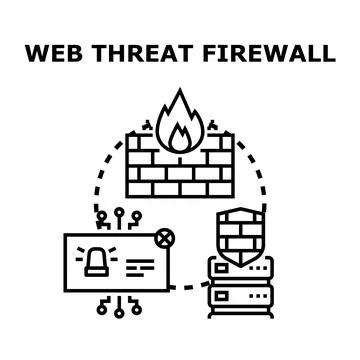 Web threat firewall protecting network server from danger Stock Illustration