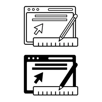 Web Tools Icons. Black and White Vector Icons. Website, Pencil, Ruler, and .. 스톡 일러스트