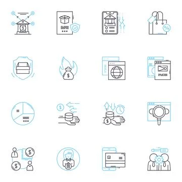 Web trading linear icons set. Stocks, Forex, Cryptocurrency, Commodities Stock Illustration