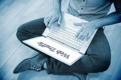 Web traffic against young creative businessman working on laptop Stock Illustration
