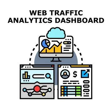 Web traffic analytics dashboard analyzing digital data Stock Illustration