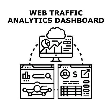 Web traffic analytics dashboard analyzing digital data Stock Illustration