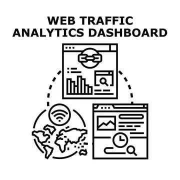 Web traffic analytics dashboard and global data optimization Stockillustratie