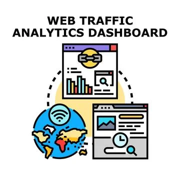 Web traffic analytics dashboard and global data optimization Stock Illustration