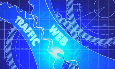 Web Traffic on the Cogwheels. Blueprint Style 库存插图