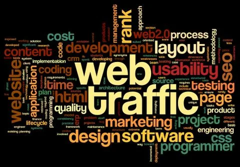Web traffic concept in tag cloud Illustrazione stock