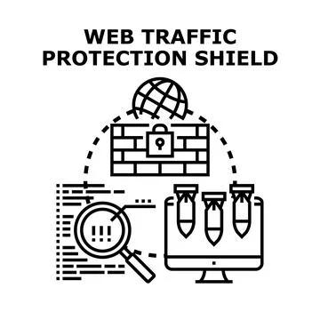 Web traffic protection shield blocking online attacks Stock Illustration