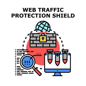 Web traffic protection shield blocking online attacks Stock Illustration