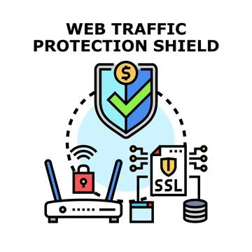 Web traffic protection shield ensuring secure internet data Stockillustratie