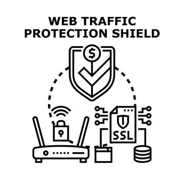 Web traffic protection shield ensuring secure internet data Stock Illustration