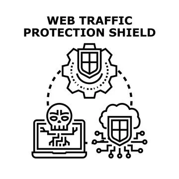 Web traffic protection shield preventing cyber attack イラスト素材
