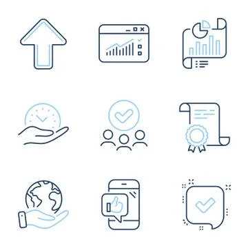 Web traffic, Report document and Mobile like icons set. Safe time, Confirmed and Stock Illustration