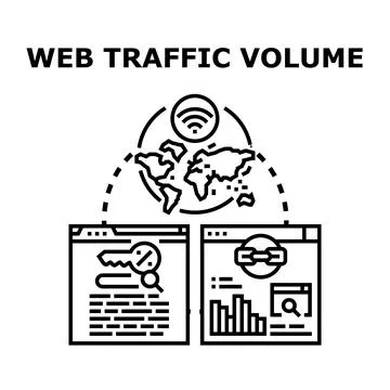 Web traffic volume optimizing global digital marketing Stock Illustration