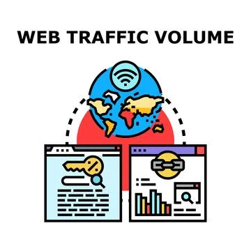 Web traffic volume optimizing global digital marketing Stock Illustration