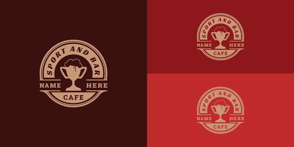Web Trophy Cup Beer illustration with retro stamp logo in gold color Stock Illustration