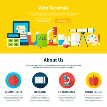 Web Tutorials Flat Web Design Template Stock Illustration