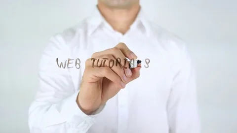 Web Tutorials, Man Writing on Glass Stock Footage 77833909