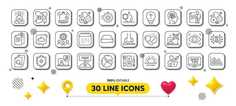 Web tutorials, Waterproof and Iron line icons pack. For web app. 3d design 库存插图