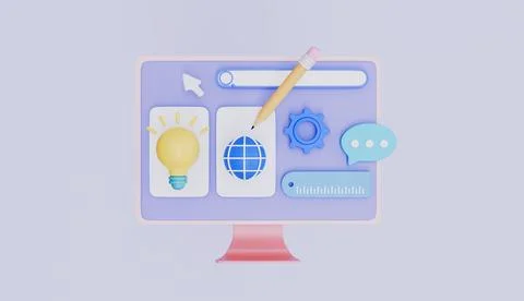 Web UI and UX program interface, Computer monitor with graphic design tools 스톡 일러스트