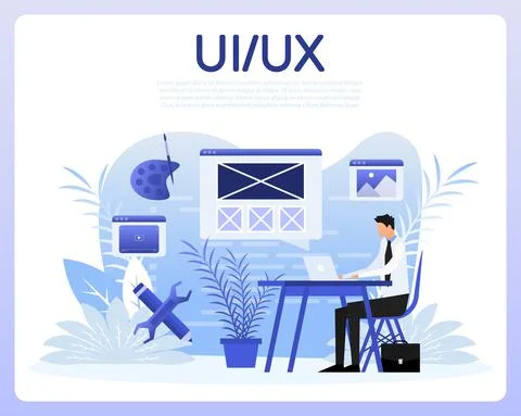 Web UI-UX design, web development. Digital industry. Vector illustration. Stock Illustration