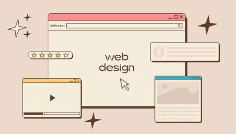 Web UI UX design. Web design concept banner in retro style. Studio prototyping Illustrazione stock