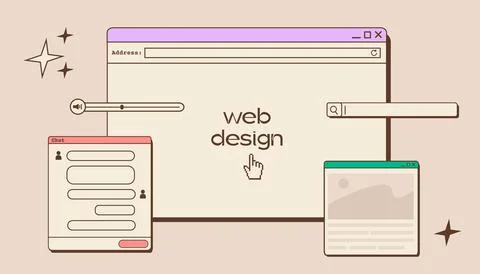 Web UI UX design. Web design concept banner in retro style. Studio prototyping 스톡 일러스트