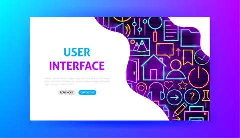Web User Interface Neon Landing Page Stock Illustration