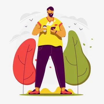 Web vector illustration. Man's drinking coffee and chatting. Stock Illustration