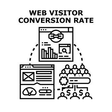Web visitor conversion rate optimization strategy improving online results Stock Illustration