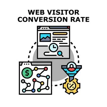 Web visitor conversion rate optimizing digital marketing funnel Illustrazione stock