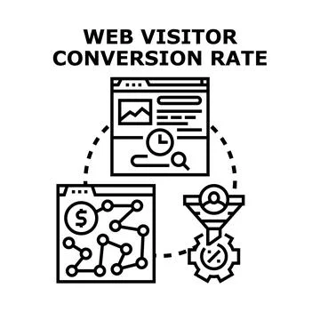 Web visitor conversion rate optimizing digital marketing funnel Stock Illustration