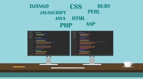 Web website developer programming language workspace 스톡 일러스트