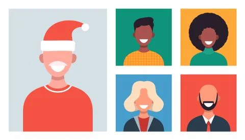 Web windows with different people chatting by videoconference. Smiling men an Stockillustratie