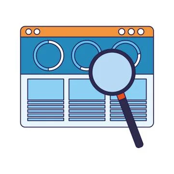 Web windows interface and magnifying glass Illustrazione stock