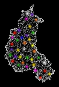 Web Wire Frame Map of Champagne Province with Colorful Light Spots Stockillustratie
