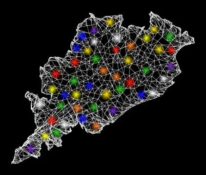 Web Wire Frame Map of Odisha State with Shiny Light Spots Stock Illustration
