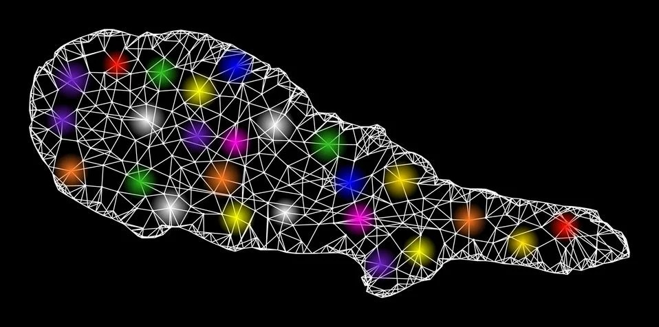 Web Wire Frame Map of Pico Island with Shiny Light Spots Ilustración de archivo