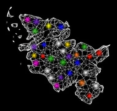 Web Wire Frame Map of Schleswig-Holstein State with Bright Light Spots Illustrazione stock